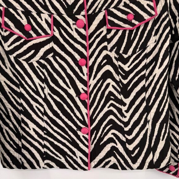 3 Sisisters Zebra Print Jacket  Pink Piping  Buttons Cotton Womens Size Large - Picture 8 of 14